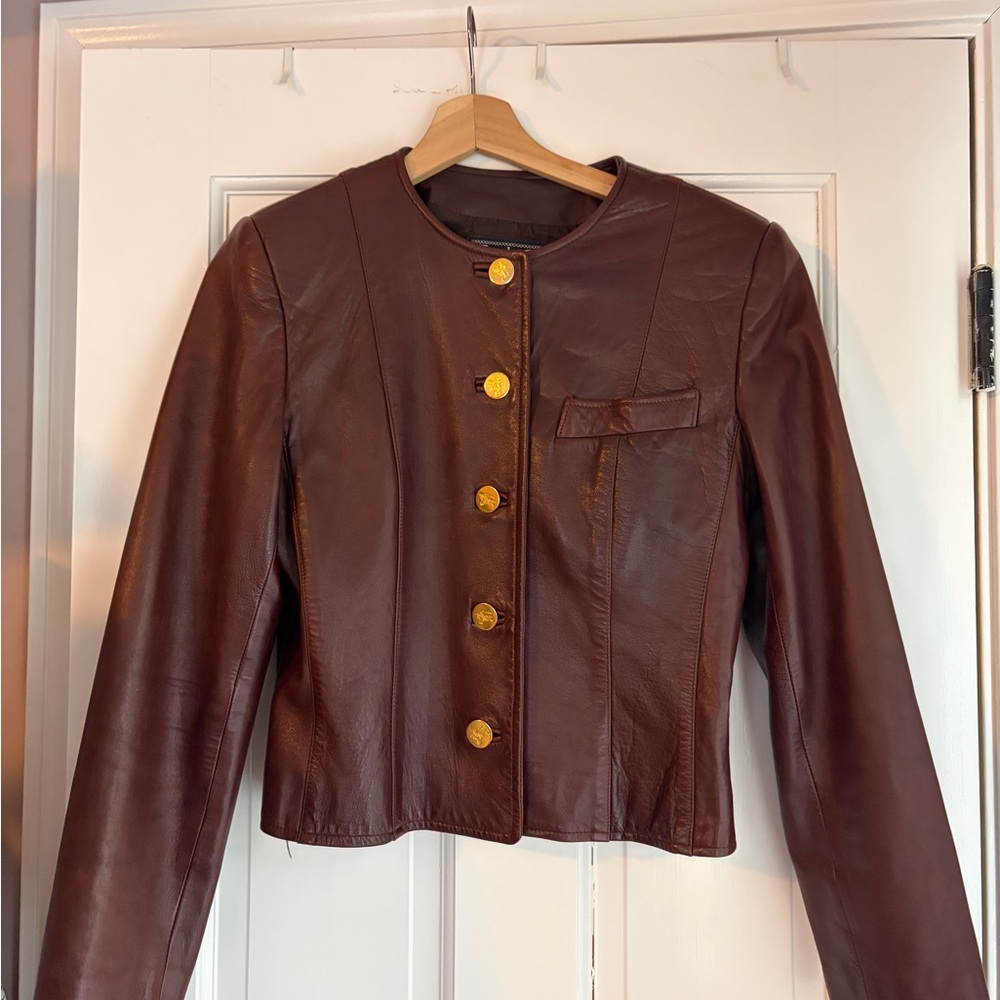 Burberry Mahogany/Oxblood/Wine Red Leather Jacket with Gold Buttons size 4